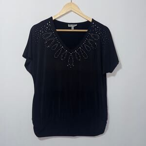 JM Collection black beaded blouse women’s size medium